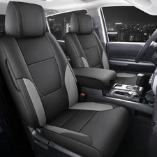 Menifomory Seat Cover for Toyota Tundra 2022-2025 Black&Gray Leather Seat Covers