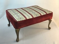 Antique French Provincial Foot Stool Brocade Tapestry Floral Solid Brass Legs