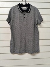 Tu Man's Short Sleeve Patterned Polo Shirt Medium Navy/White Smart Casual