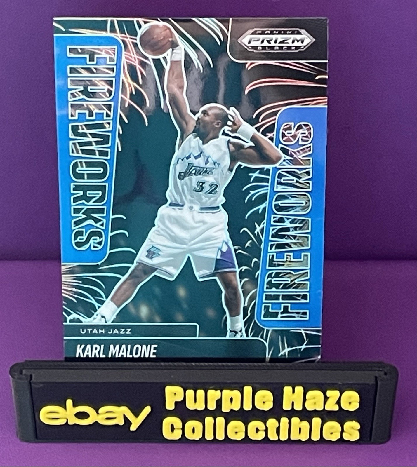 2024-25 Panini Prizm Black - Fireworks Karl Malone #23 Blue Prizm /199 Jazz