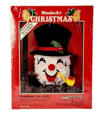 VTG Caron WonderArt Christmas Snowman Art Yarn Craft Kit Sealed USA #K155