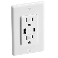 USB Outlet 24 W 15A Wall Electrical Outlet with 1 Type C & 1 Type A Ports