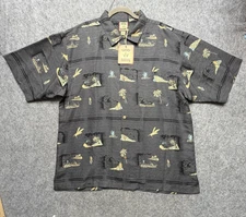 Tommy Bahama Shirt Mens XL Gray Silk Hawaiian Island Print Button Front