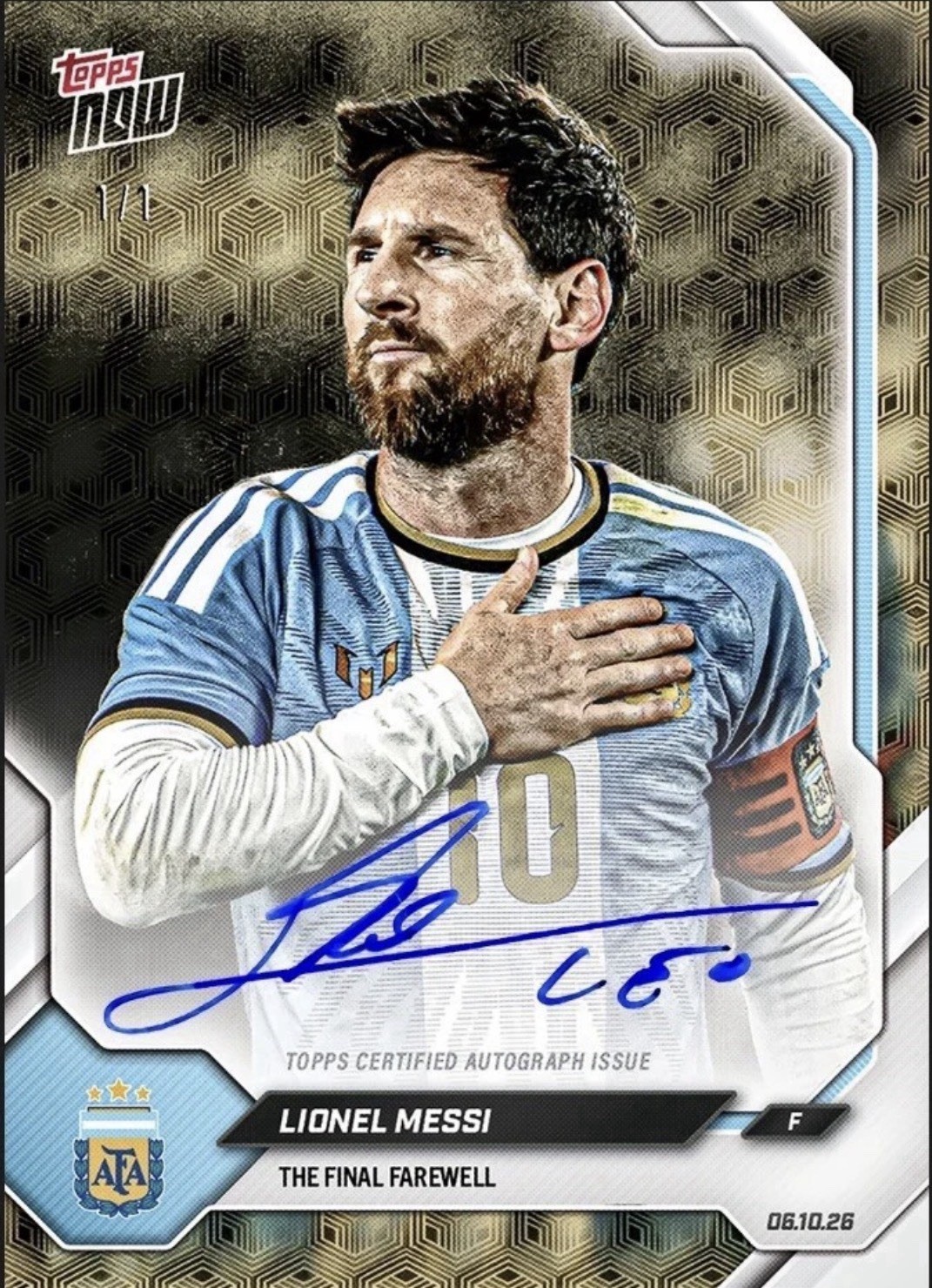 Lionel Messi 2026 Topps NOW -Final Farewell Presale Chance 1/1 Auto - 