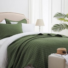 SunStyle Home Queen Olive Green Quilt Set Lightweight Comforter Bedspread Full/Q