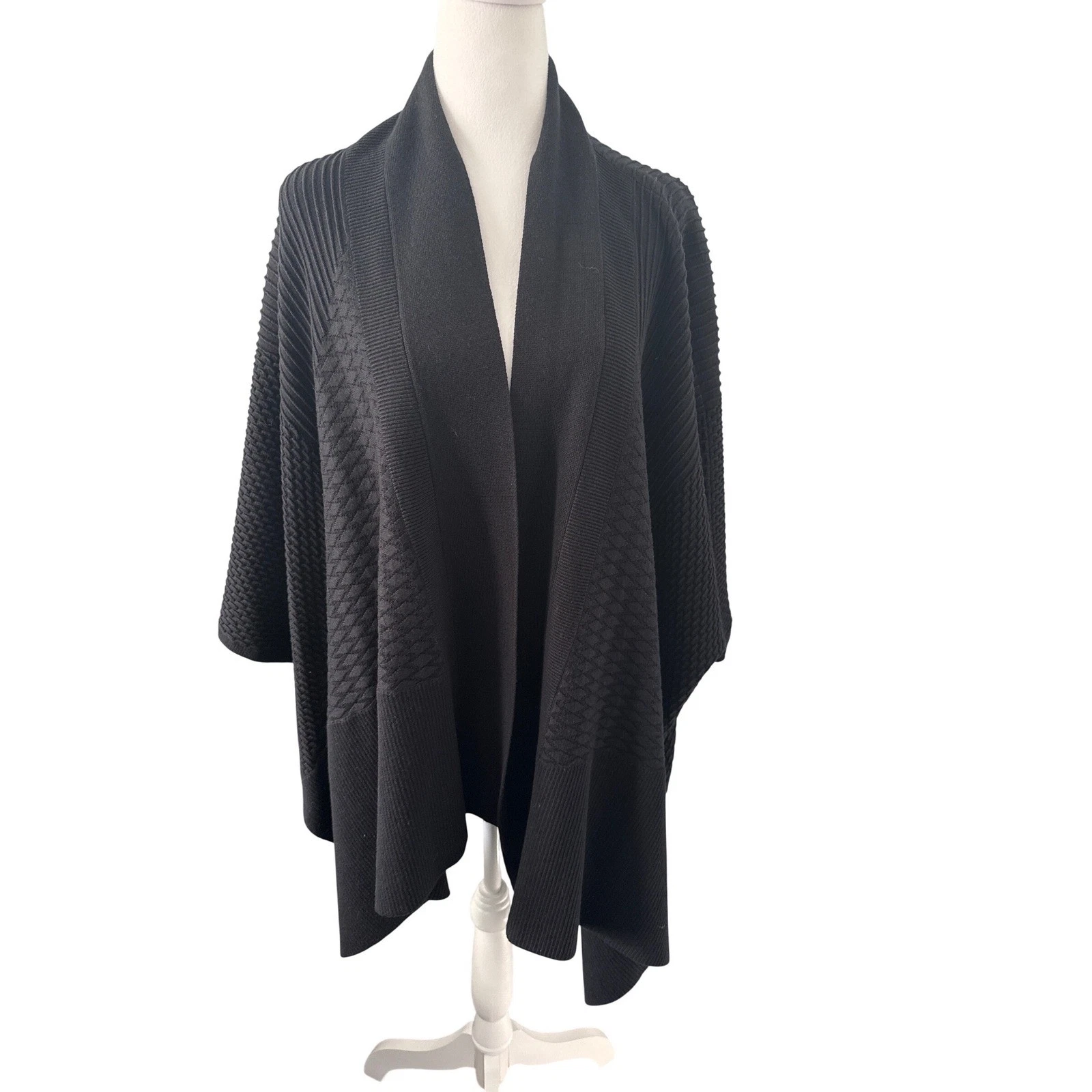 Lululemon Black Textured Knit Open Front Cardigan Poncho Style OS