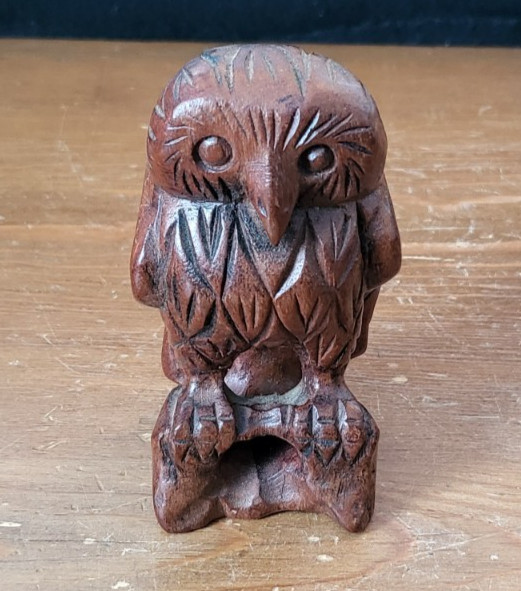 Vintage Hand Carved Wooden Owl Detailed carving