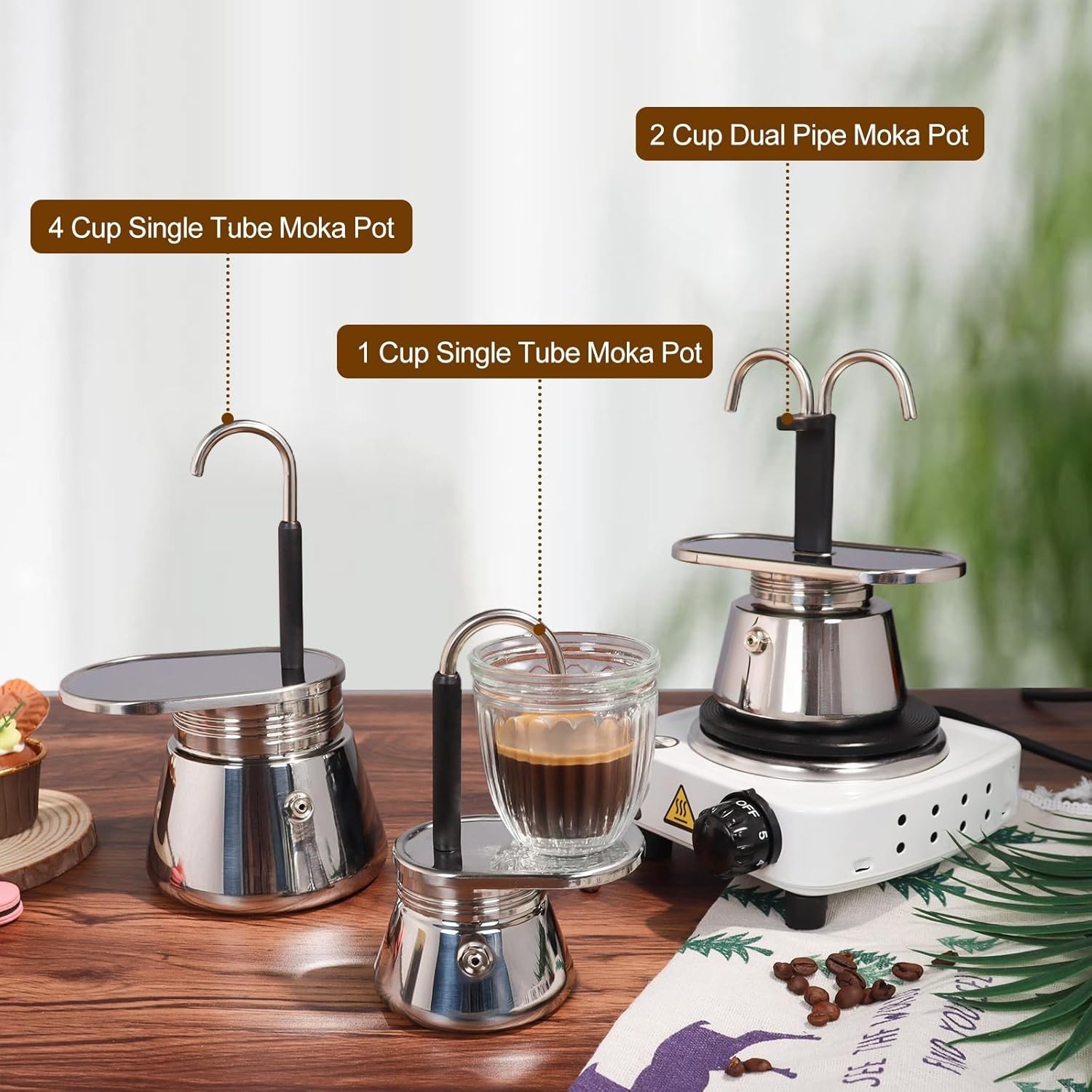 Coffee Maker Stainless Steel Moka Pot Espresso Maker Stovetop Italian Percola...