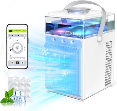 Tragbare Verdunstungsklimaanlage, 4-IN-1 Mini Kühler mit App Steuerung 800ml