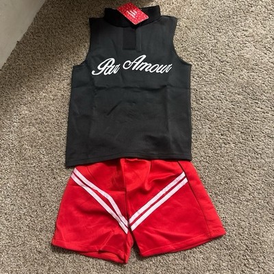 Par Amour Boys Black Sleeveless Top & Red Shorts 2 Piece Outfit Set