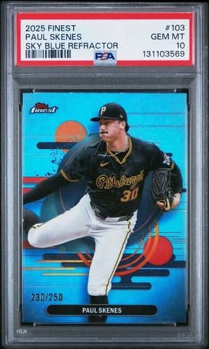 2025 Topps Finest Paul Skenes Sky Blue Refractor /250 #103 PSA 10 Gem Mint