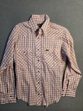 VTG Wrangler Plaid Western Shirt Permanent Press Pearl Snap Youth Size 16 Rodeo