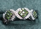 Vintage Style Green & White Diamond Cocktail Ring Gold Plated Size 9.25