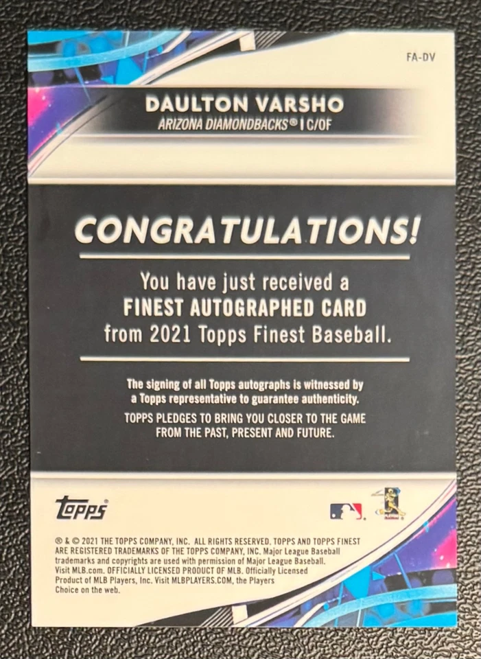 2021 Topps Finest DAULTON VARSHO Rookie Auto Blue Refractor Parallel /150 #FA-DV - Image 3 of 4