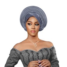 African Women Nigerian Headtie Head Wrap Turban Gele Wedding Hat Multi-Layer Cap