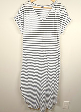 Shein Maxi T-Shirt Dress Cuffed Bat Wing Sleeve Curved Hem V Neck Stripe Women L