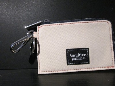 Jean Paul Gaultier Denim/off white cream Card Holder w/ Zipper key