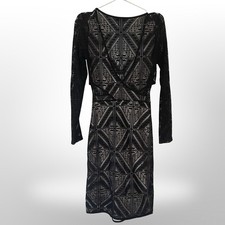 Charlotte Russe Black Lace Midi Dress M| Sheer Long Sleeve Wrap Party Dress