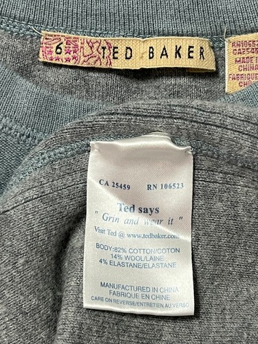 Suéter TED BAKER cuello redondo Raglan azul cadete mezcla algodón/lana talla 6 (EE. UU. XL) - Imagen 18 de 18
