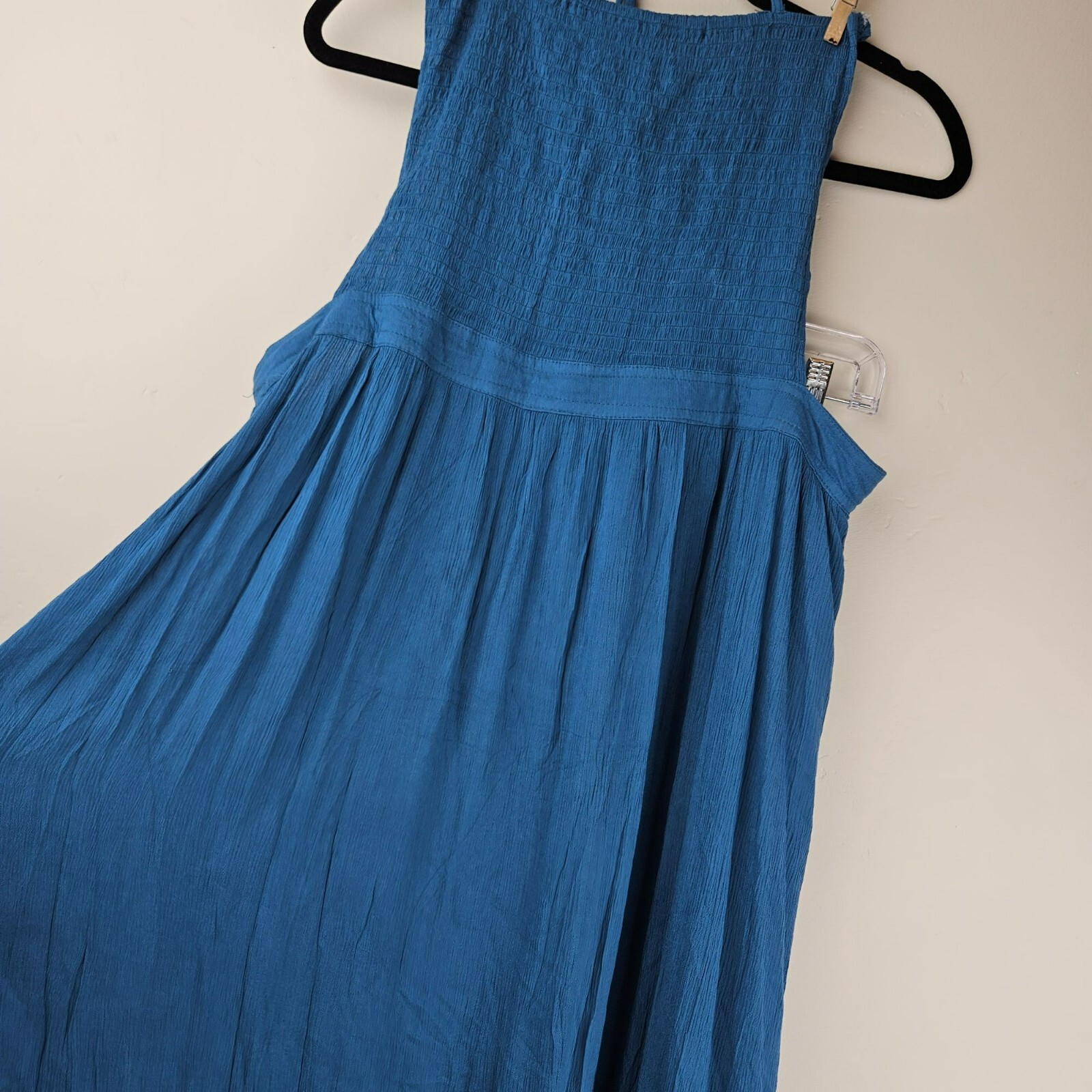 SMOCKED SUNDRESS Coastal Ruffles Sexy Maxi Dress Open Back Womens M* No Tags-image