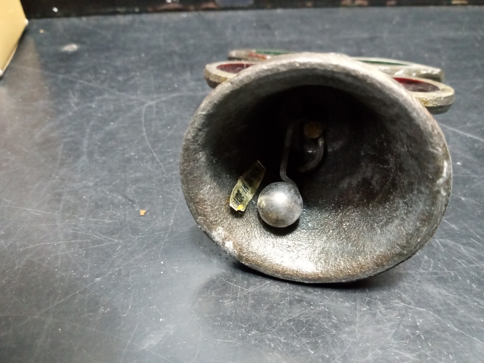 Vintage 1950's Cherries Dinner Bell, Stained Glass Cast Iron Green Leaves