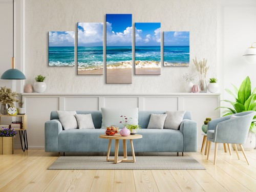 Large Canvas Print Painting Pictures Wall Art Home Decor Sea Blue Beach Poster - Picture 3 of 8