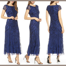 NWT Pisarro Nights 4 Embellished Mesh Gown in Royal Blue/Black S503