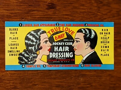 1930s True Love 6 Way Jockey Club Hair Dressing Valmor Label Black Americana