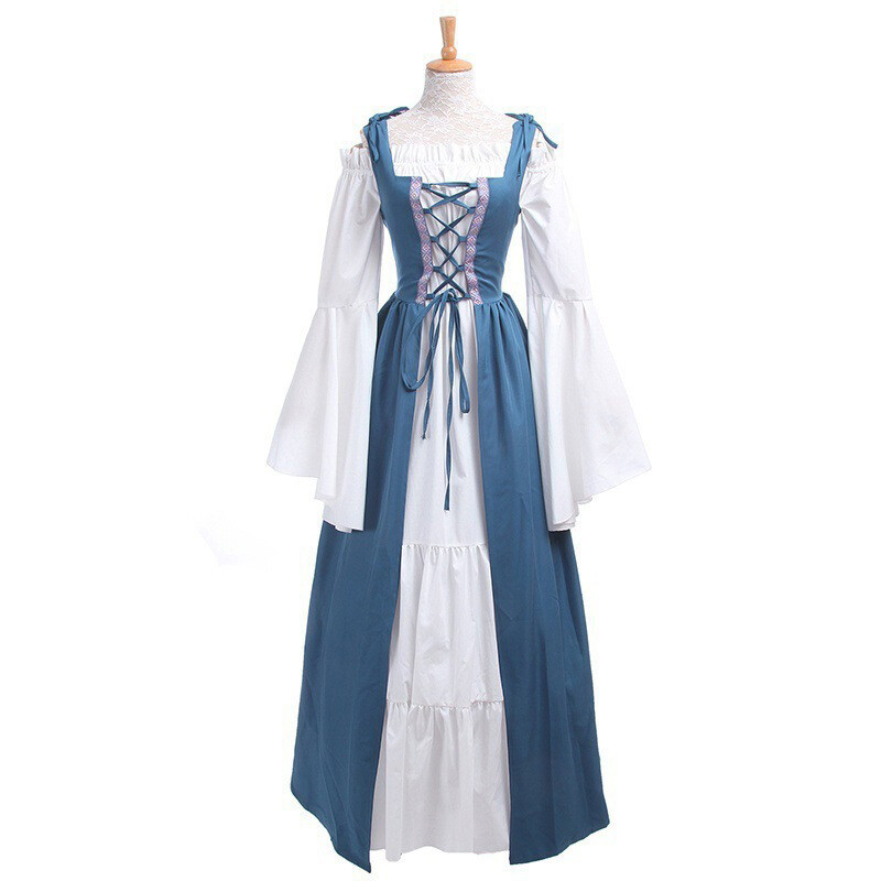 Medieval Retro Dress Renaissance Gown Lace Up Vintage Costume