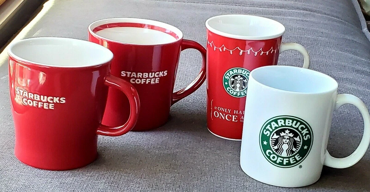 Lot of 4 Starbucks Red White Coffee Mugs eBay