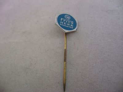 Vintage Frico Dutch Cheese Lapel Hat Pin Blue Hexagon Logo Advertising Promo