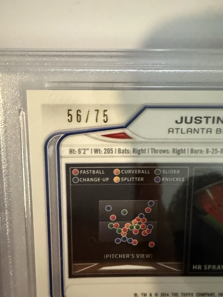 Bowman Chrome Juston Upton #118 Green Refractor 2014/75 PSA 10 Braves Mariners Foto 4 de 4