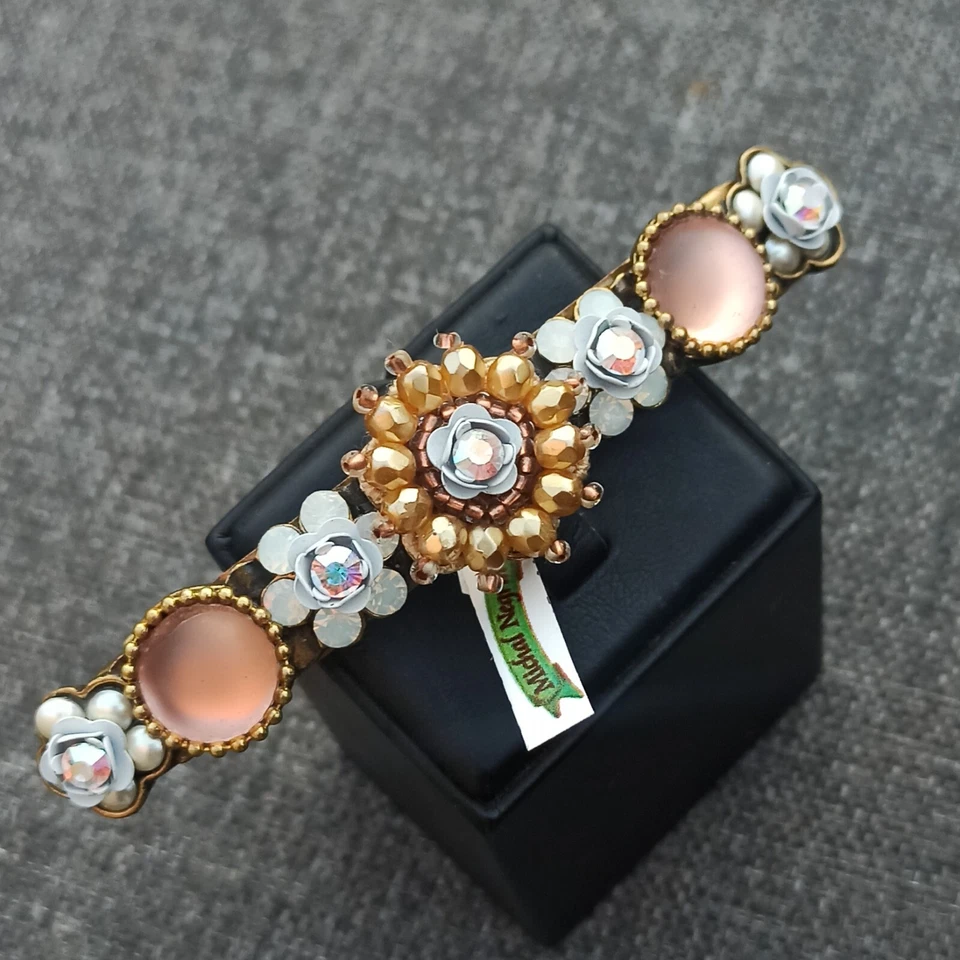 Pinza de pelo Michal Negrin grandes gruesas rosas cuentas cristales aurora rosa crema nueva Foto 3 de 4