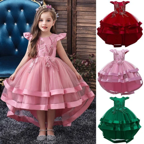 Kids Girls Bridesmaid Dress Baby Flower Bow Princess Party Wedding Tutu Dresses - Picture 1 of 22