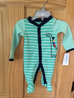 New Carter's Dinosaur Cotton Pajama PJs Sleeper Baby Boy Infant Green Stripe