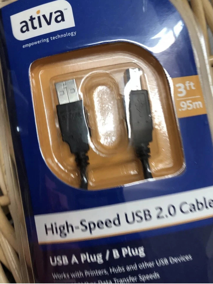 Ativa USB 2.0 High Speed A Male to B Male Printer Device Cable 3 Ft Black Cord - Image 3 of 4