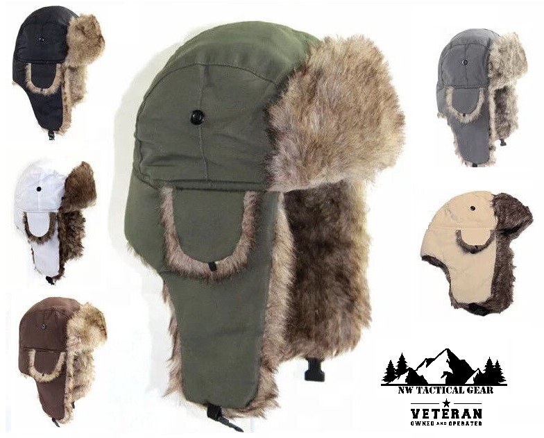 Fur faux Hat Trapper Aviator Bomber Beige winter hat small medium Trapper Hats Winter Pilot Hats Warm Usheranka... From Pong03  main image 3