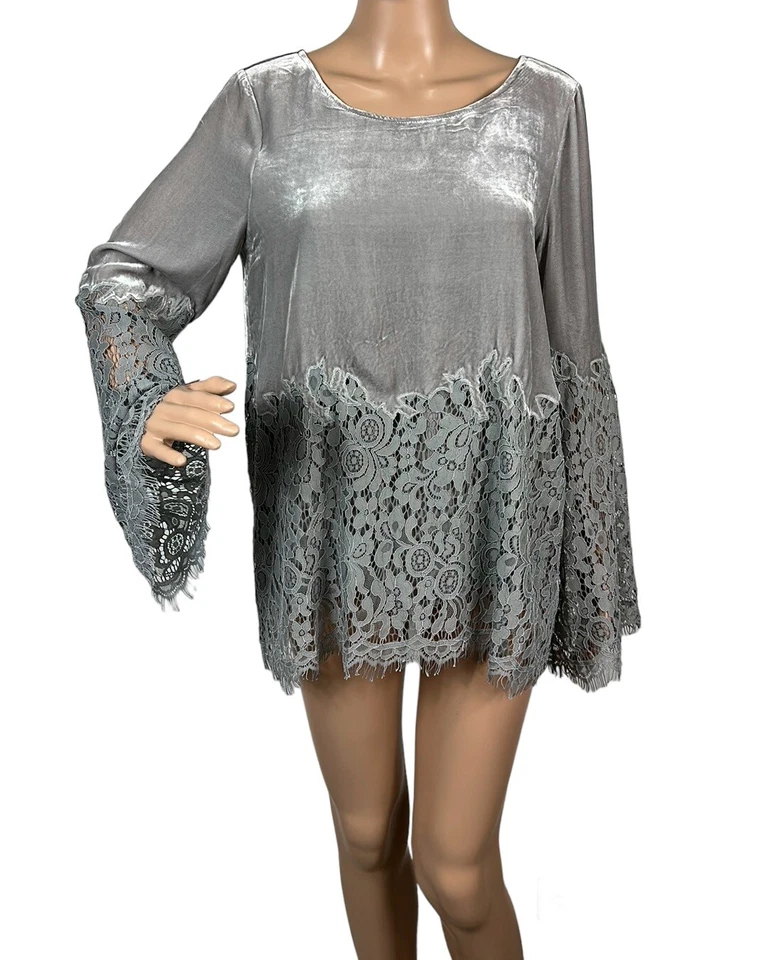  Sundance серый шелковая смесь бархата кружева цветочный туника верхний размер S
