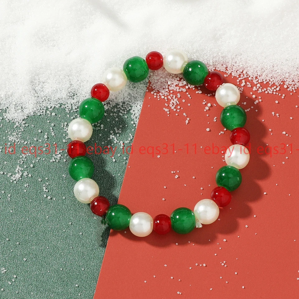 Brazalete de cuentas de perlas con caparazón blanco y jade verde natural de 8 mm de jade verde de 6 mm de 7,5"" Foto 4 de 4