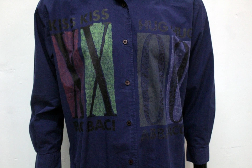 Camisa Moschino Hombre Talla M Azul Algodón Manga Larga Logo Foto 3 de 4