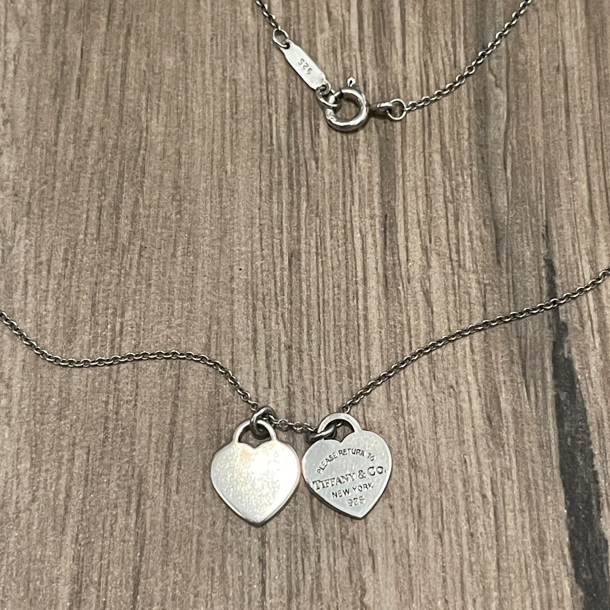 Return to Tiffany & Co 925 Silver Double Heart Tag Pendant Womens