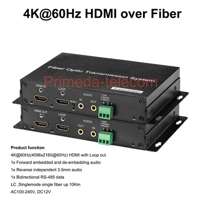 4K HDMI Over Fiber Converter Adapter 60Hz LC with 3.5mm audio RS485 232 A set