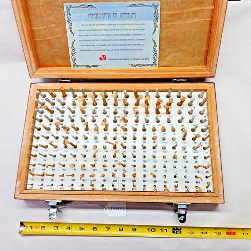Machinists PIN GAGE SET - M1- .061"-.250" - Minus - (190 pieces)- Wood Case