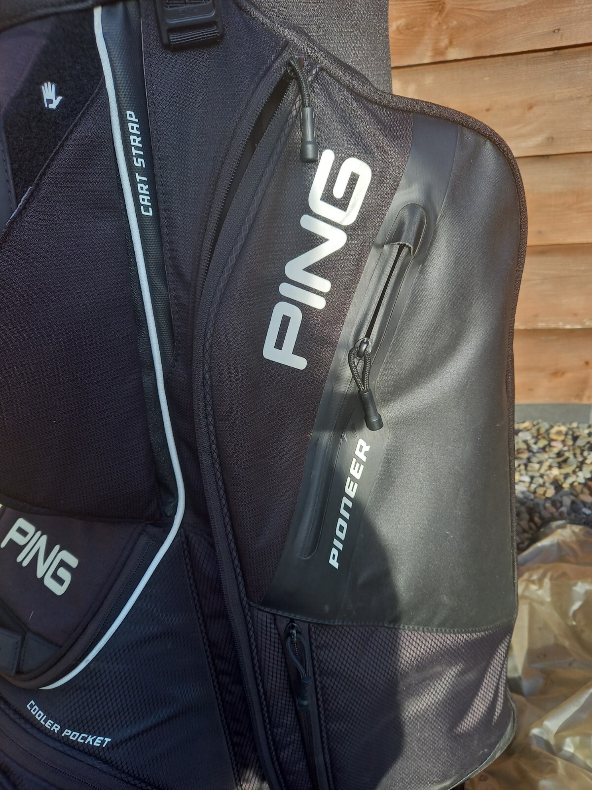 Ping Pioneer Cart Golf Bag 15 Way Divider Black with Carry Strap & Rain