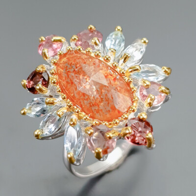 Handmade Natural Sunstone Ring 925 Sterling Silver Size 6 /R394656
