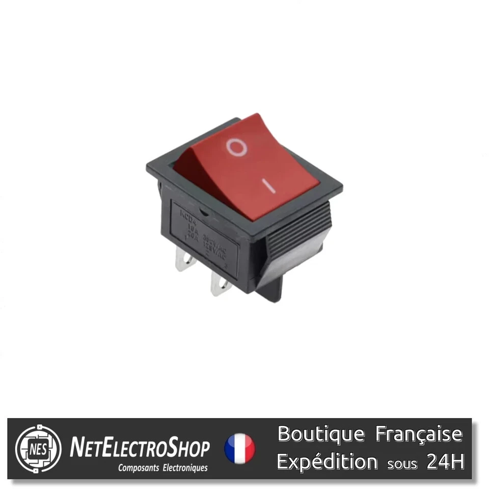 Interrupteur à Bascule KCD4 ON-OFF DPST 250V 16A 25x31mm 4 PINS Rocker Switch - Photo 3/4