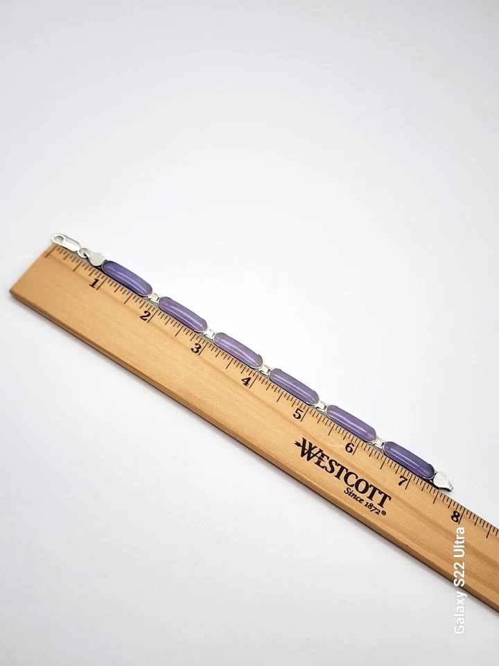 复古 LAVENDER JADE GEMSTONE 7.75 英寸珠宝手镯 925 纯银 18 克 — 第 4/4 张图片