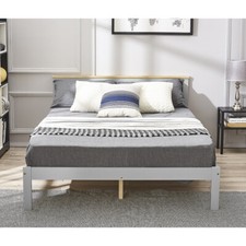 Image of Panana White Grey Double Bed 4ft 6 Solid Pine Wooden Bed Frame for Adults, Kids