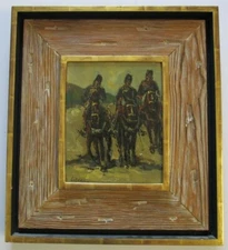 MASTERFUL IMPRESSIONISM PAINTING MEN SOLDIERS OF HORSE VINTAGE SIGNED Vintage