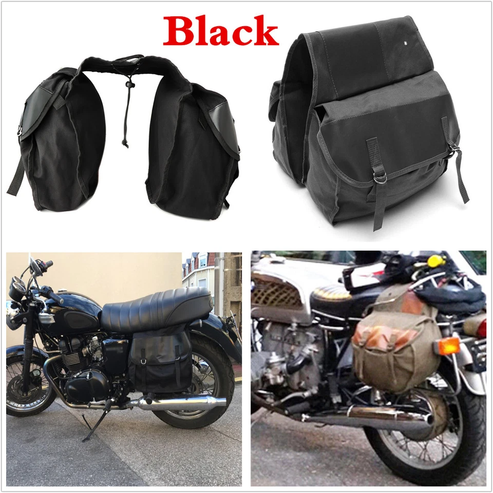 Bolsa trasera de lona negra para motocicletas motocicletas mochila silla de montar bolsa de almacenamiento Foto 2 de 4